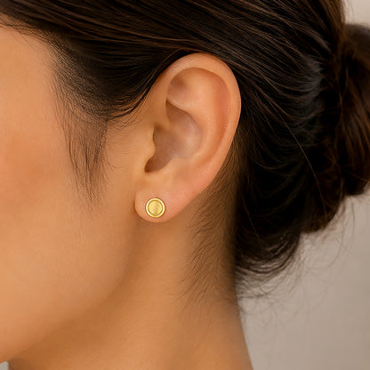 Gold Brushed Disc Halo Stud Earrings