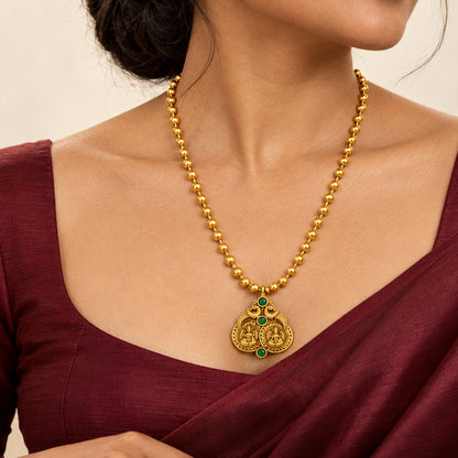 Gold Lakshmi Temple Pendant Sterling Silver Chain