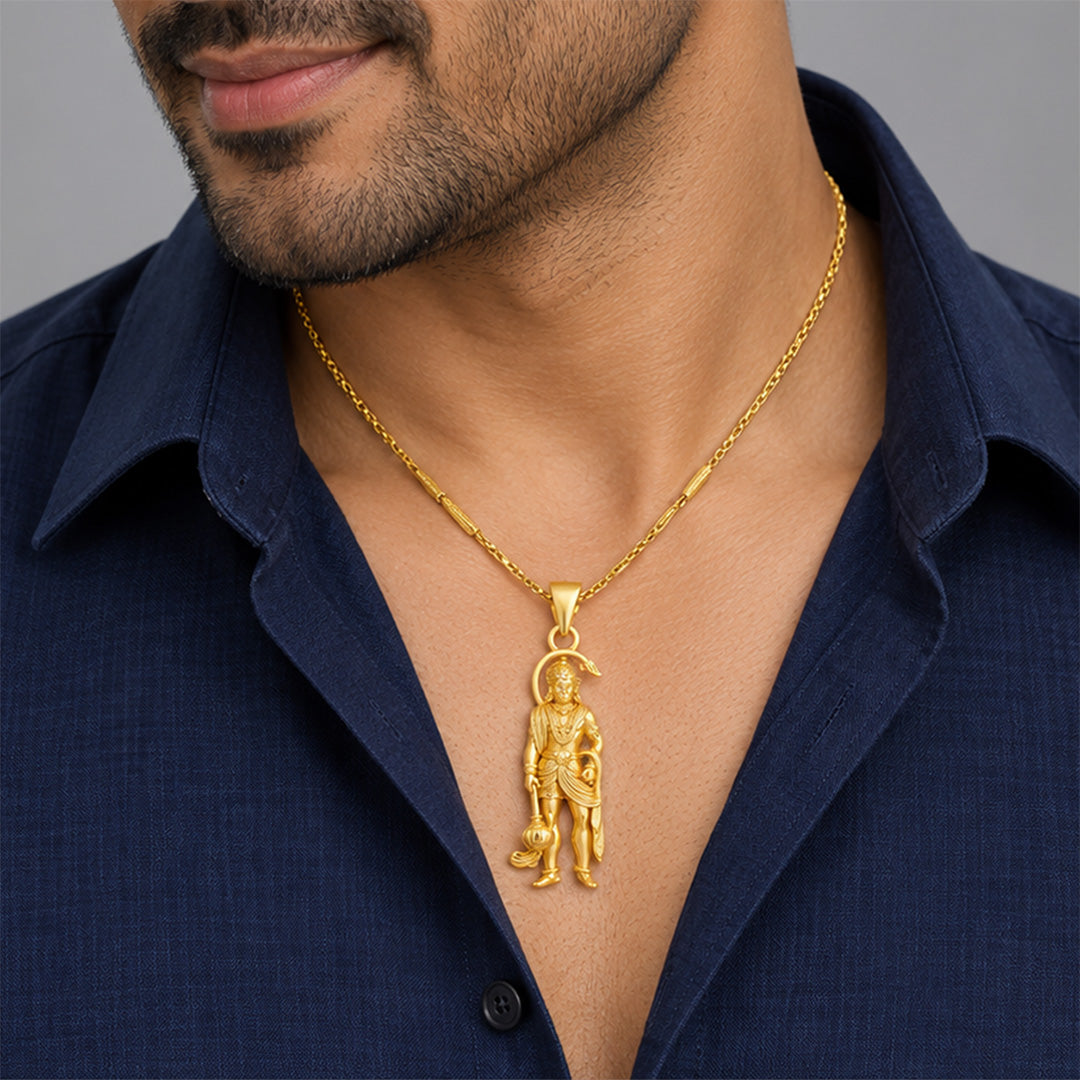 Gold Lord Hanuman Gada Sterling Silver Pendant