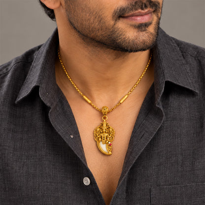 Gold Lord Vishnu Tiger Claw Sterling Silver Pendant