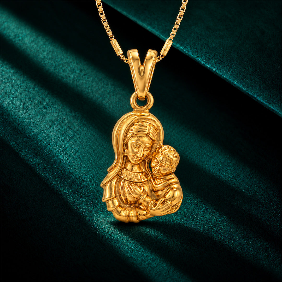 Gold Mother Mary Motherhood Sterling Silver Pendant