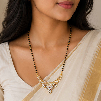 Gold Plated CZ Curved Mangalsutra Chain Pendant