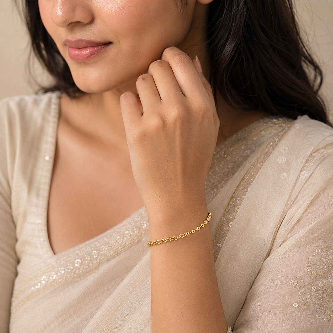 Gold Plated Half Link Half Ball Chain Mixed Bracelet