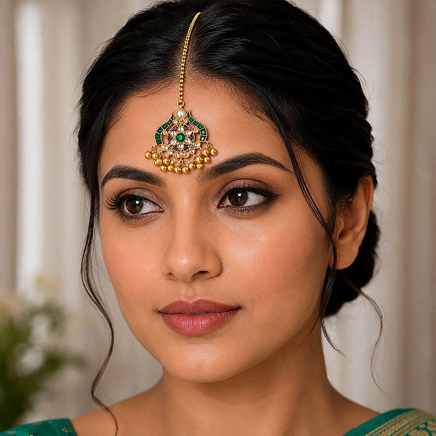 Gold Plated Jadau Kundan Maang Tikka