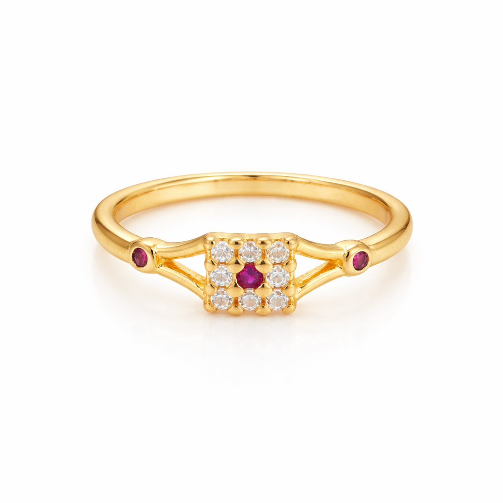 Gold Plated Square Cluster Ruby Halo 925 Sterling Silver Ring for Women