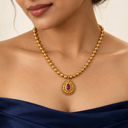 Gold Ruby Teardrop Pendant Sterling Silver Chain