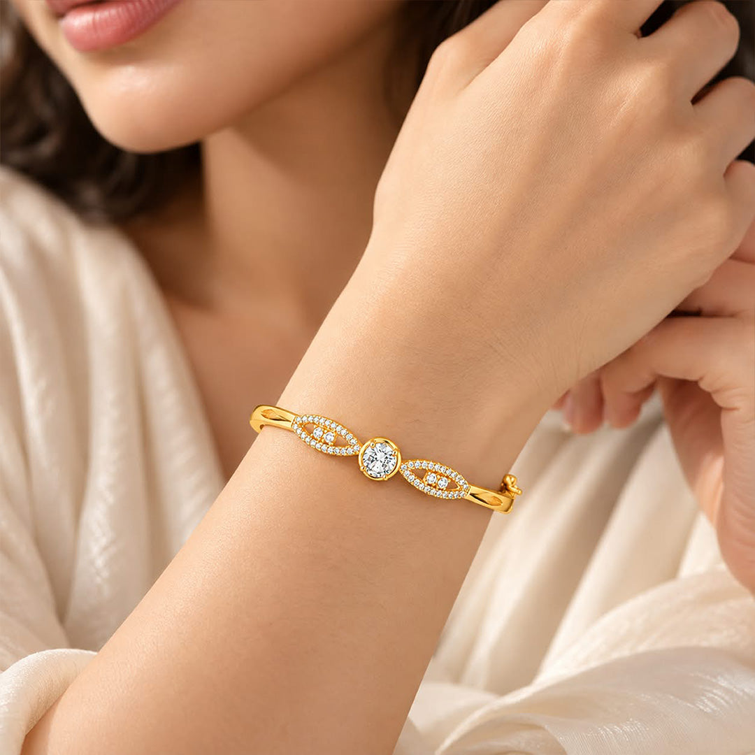 Gold Solitaire Eye Sterling Silver Bracelet