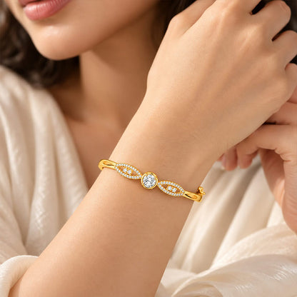 Gold Solitaire Eye Sterling Silver Bracelet