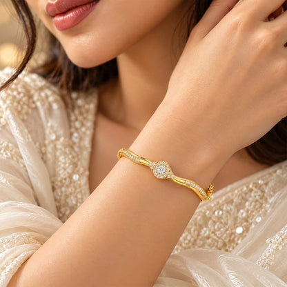 Gold Solitaire Halo Sterling Silver Bracelet