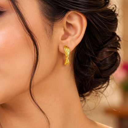 Gold Twisted Crossover Sterling Silver Earring