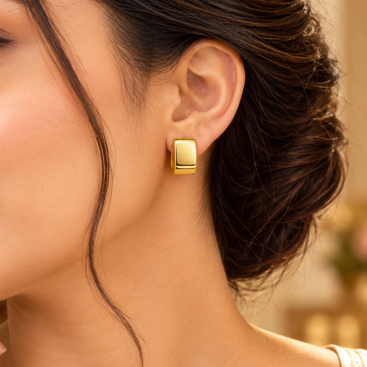 Gold Wide Hoop Sterling Silver Earring
