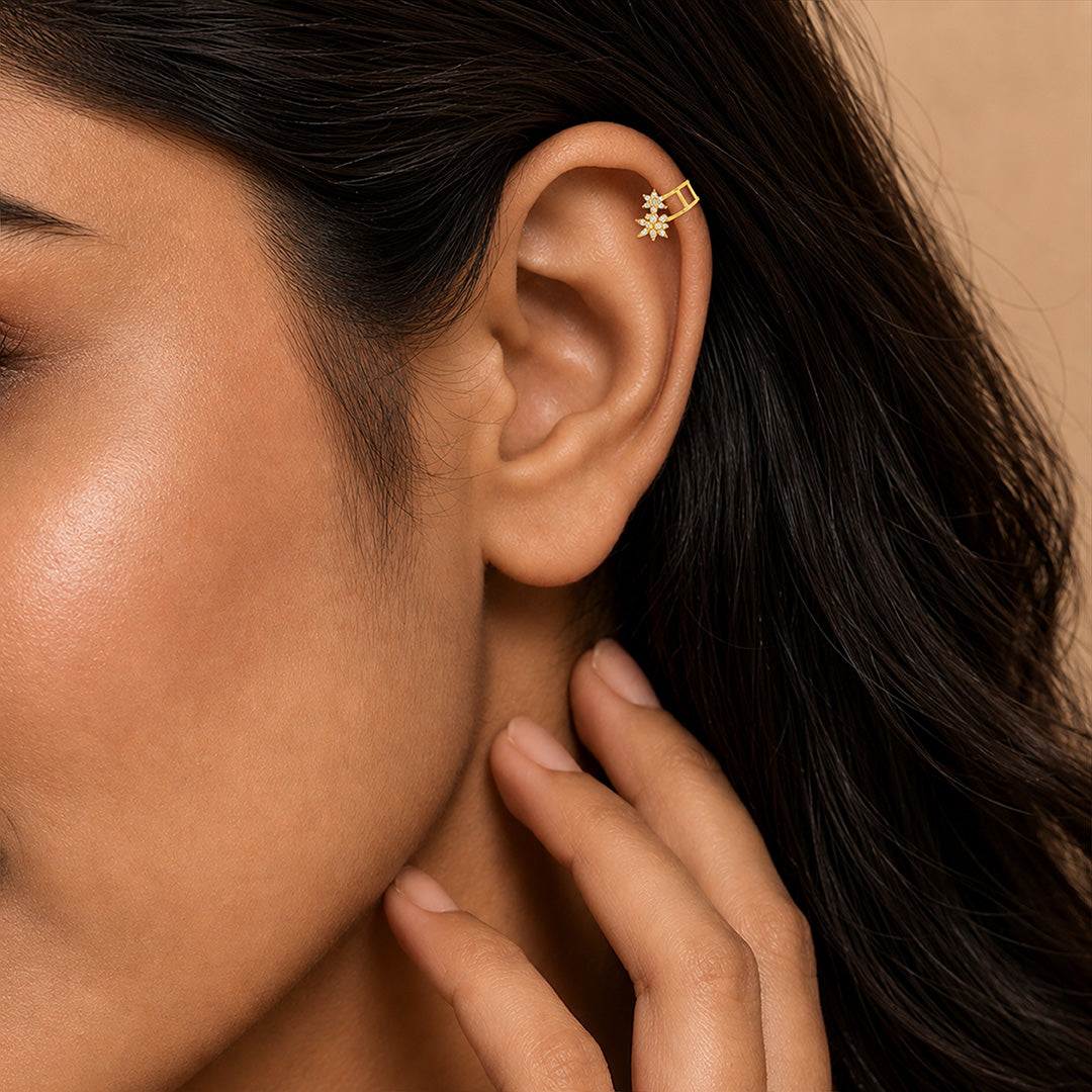 Gold Zircon Celestial Floral Ear Cuff