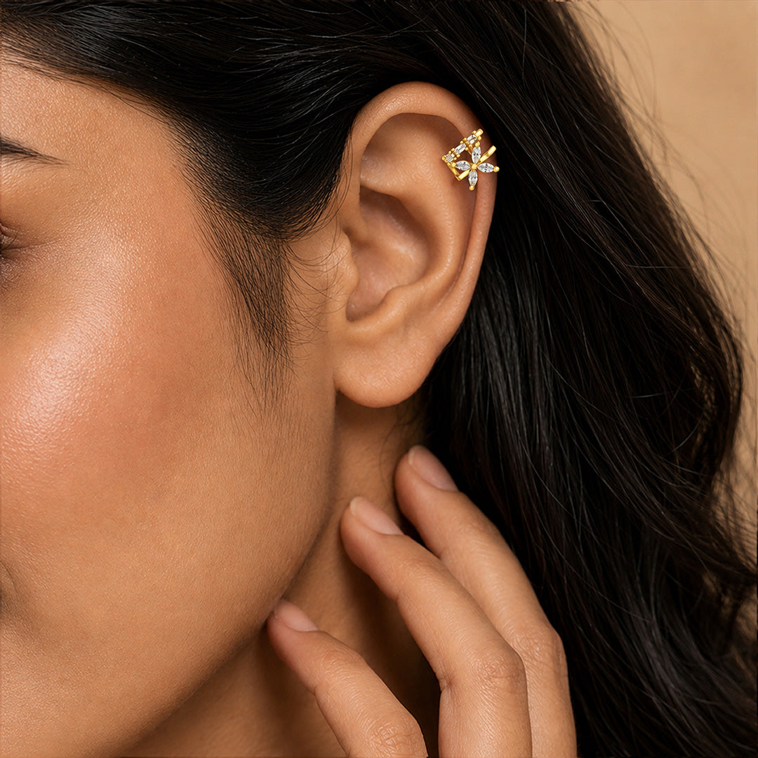 Gold Zircon Floral Illusion Ear Cuff Hoops
