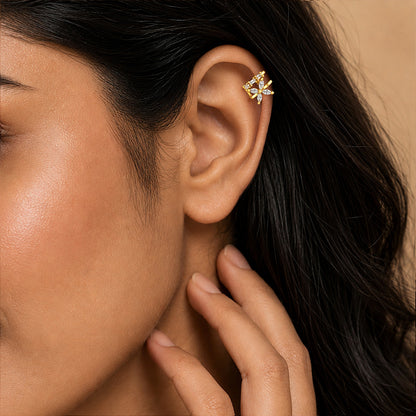 Gold Zircon Floral Illusion Ear Cuff Hoops