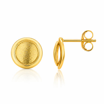 Gold Brushed Disc Halo Stud Earrings