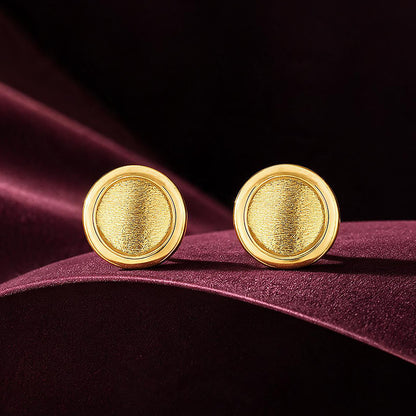 Gold Brushed Disc Halo Stud Earrings