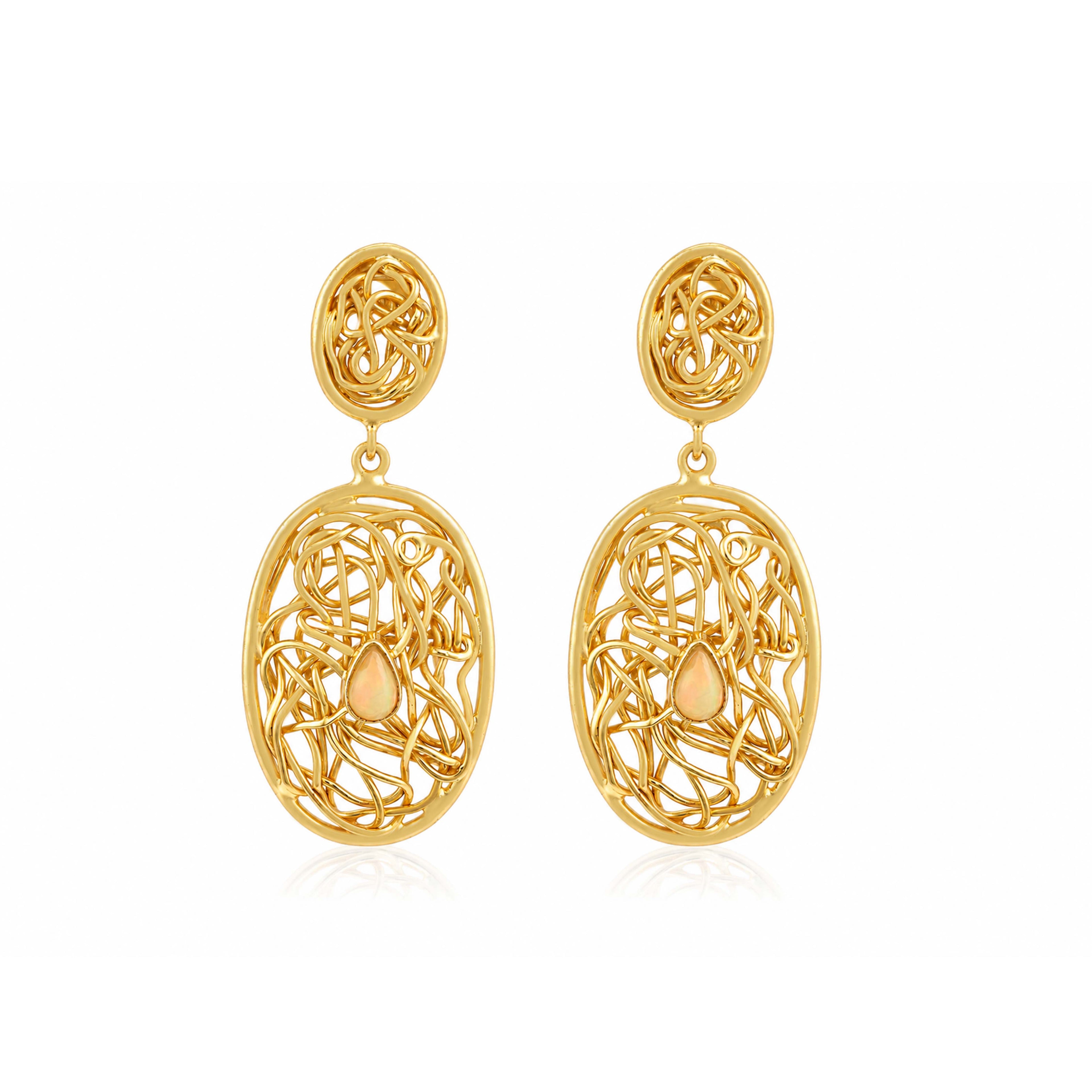 Gold Filigree Opal Drop Earrings