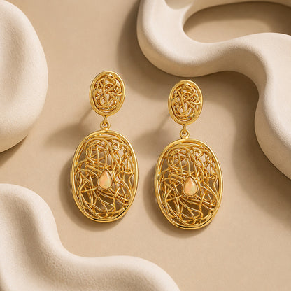 Gold Filigree Opal Drop Earrings