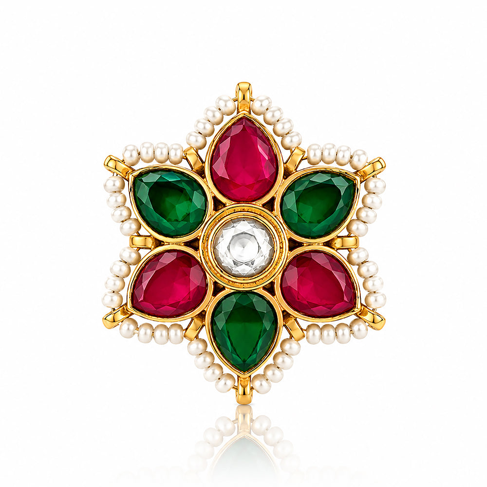 Gold Floral Ruby Emerald Pearl Statement Ring
