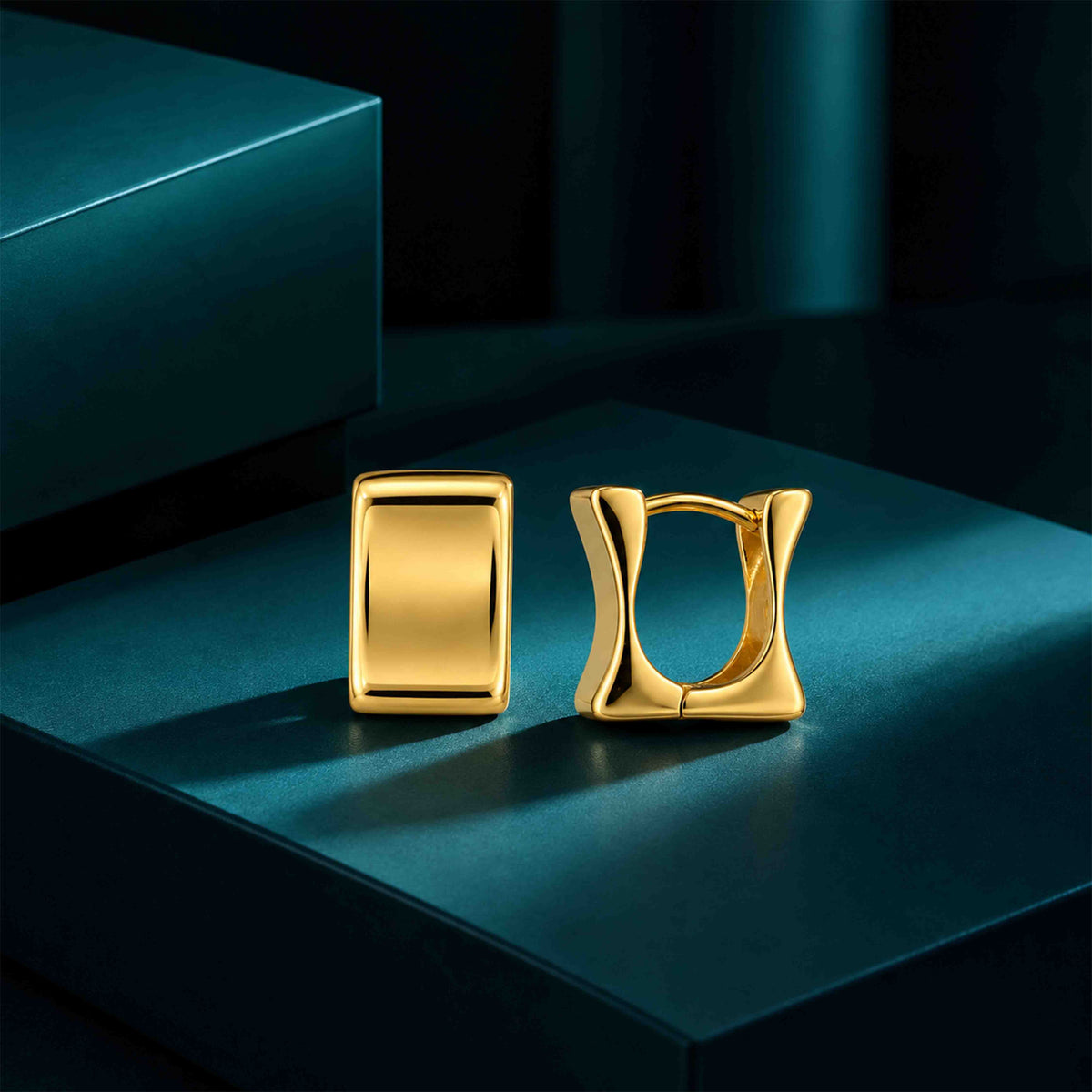 Gold Geometric Square Sterling Silver Earring