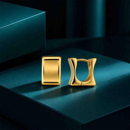 Gold Geometric Square Sterling Silver Earring