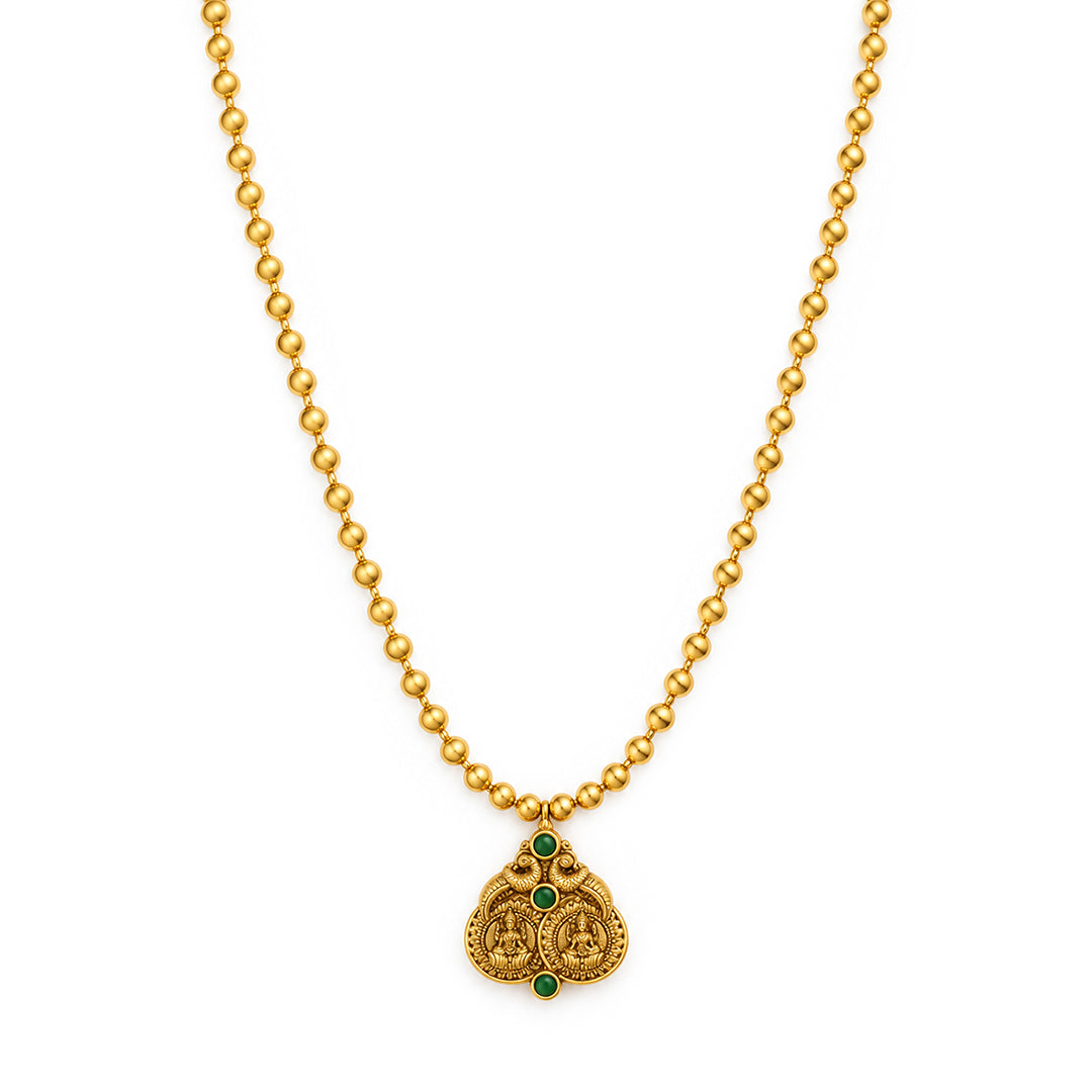 Gold Lakshmi Temple Pendant Sterling Silver Chain