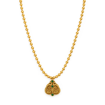 Gold Lakshmi Temple Pendant Sterling Silver Chain