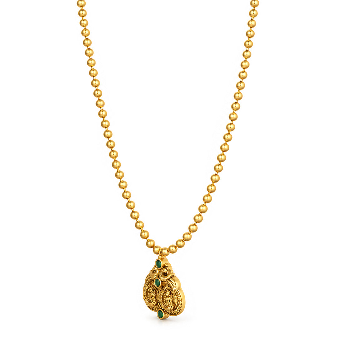 Gold Lakshmi Temple Pendant Sterling Silver Chain