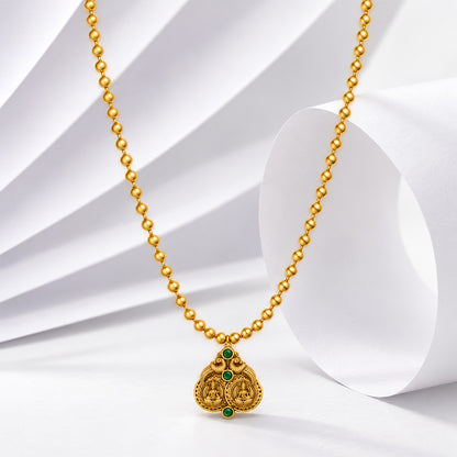 Gold Lakshmi Temple Pendant Sterling Silver Chain