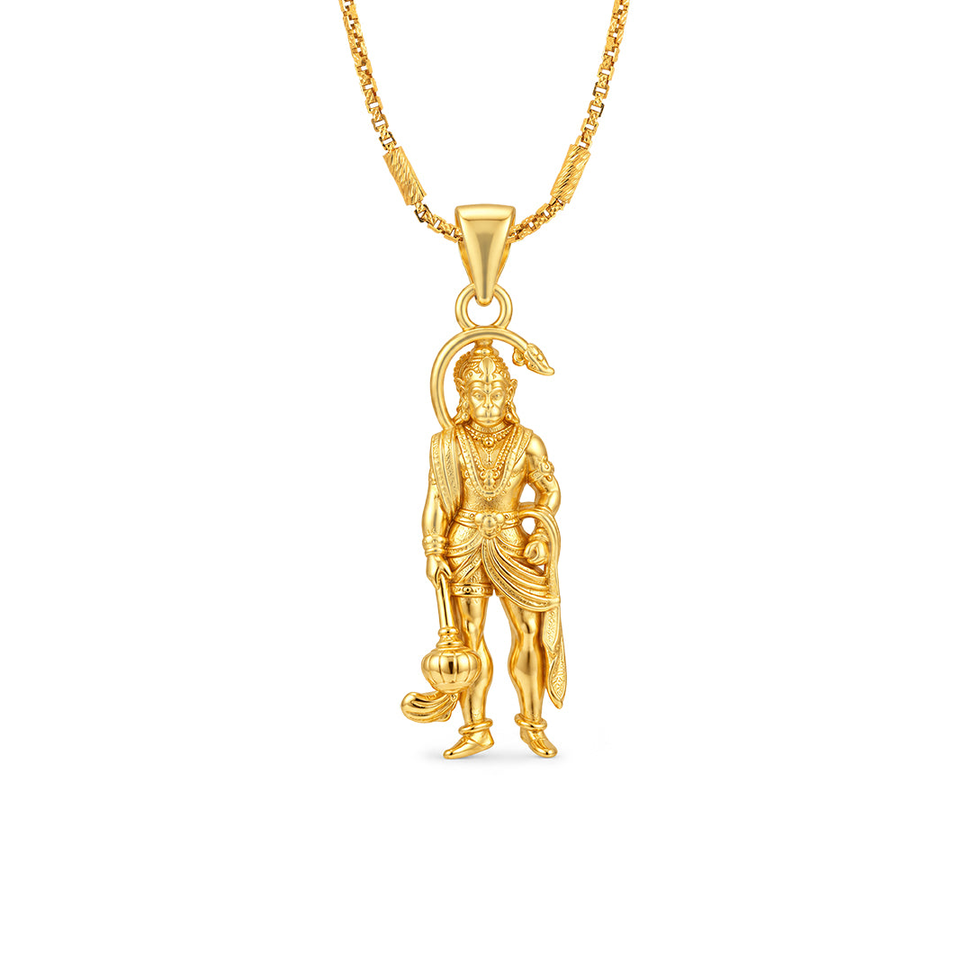 Gold Lord Hanuman Gada Sterling Silver Pendant