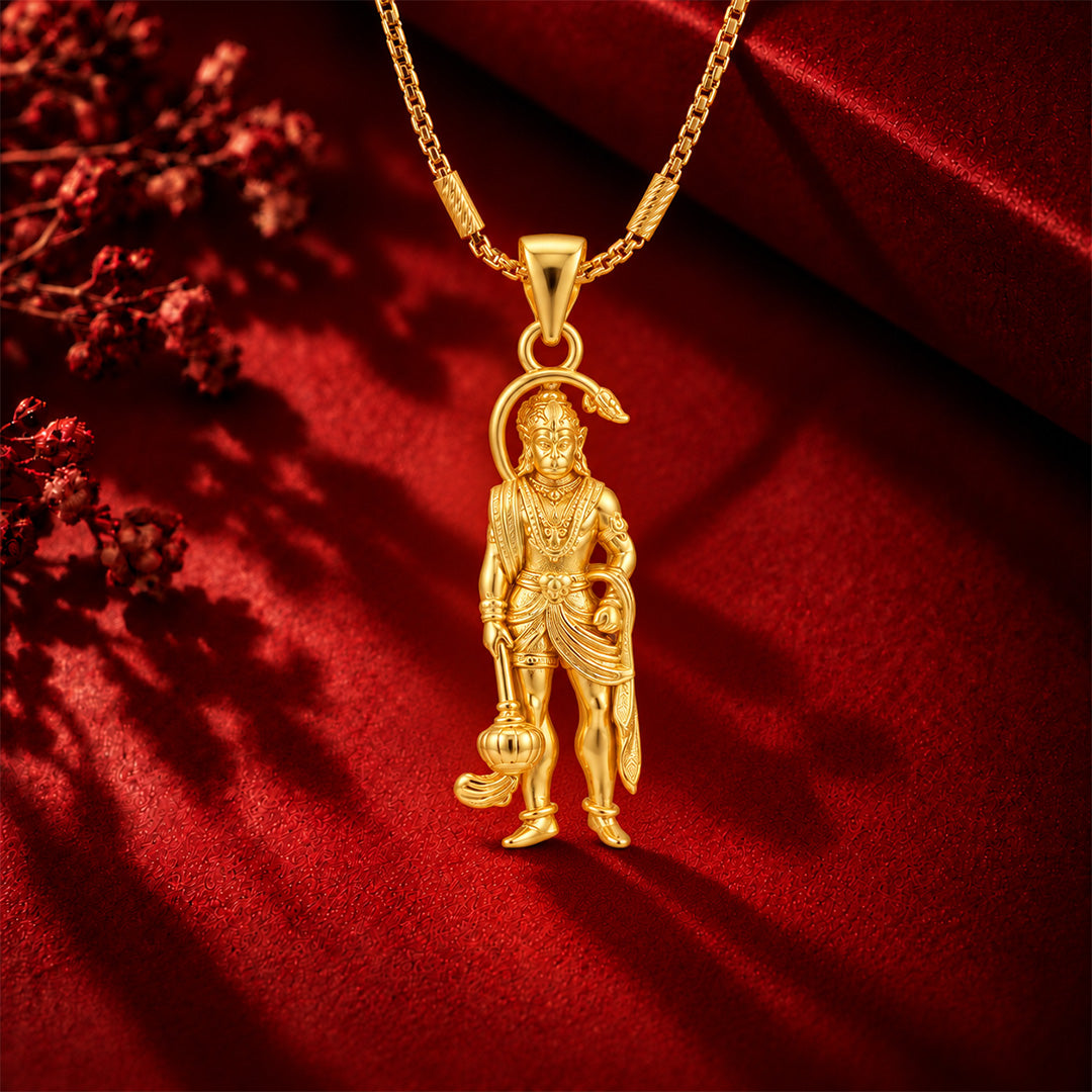 Gold Lord Hanuman Gada Sterling Silver Pendant
