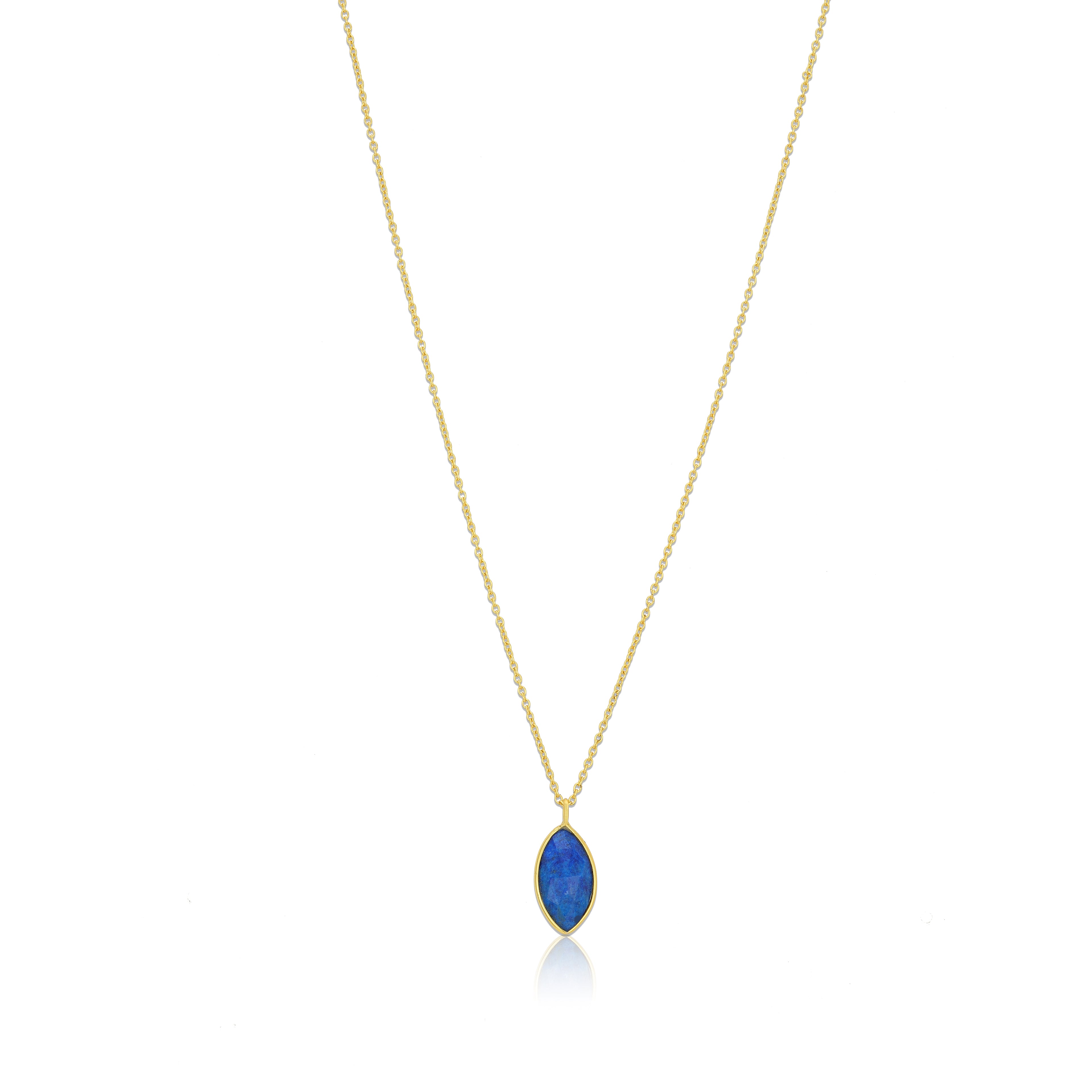 Gold Marquise Blue Opal Silver Chain Pendant