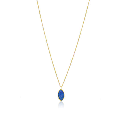 Gold Marquise Blue Opal Silver Chain Pendant