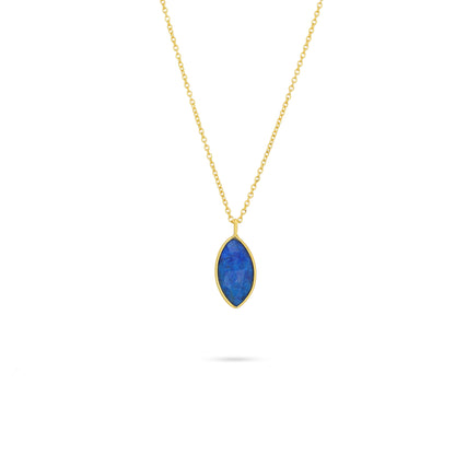 Gold Marquise Blue Opal Silver Chain Pendant