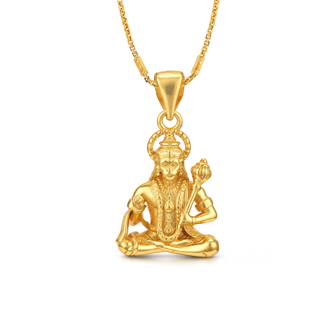 Gold Meditating Lord Hanuman Sterling Silver Pendant