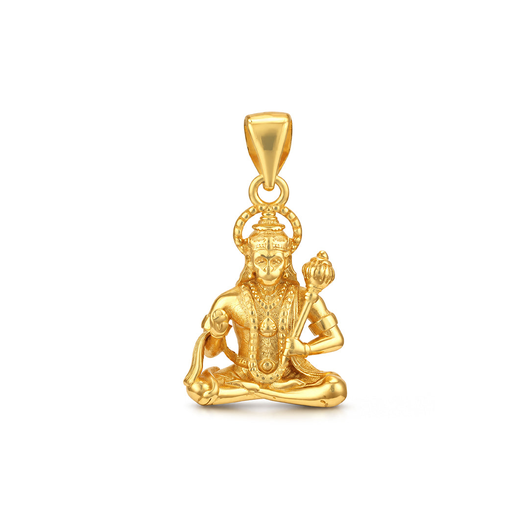 Gold Meditating Lord Hanuman Sterling Silver Pendant