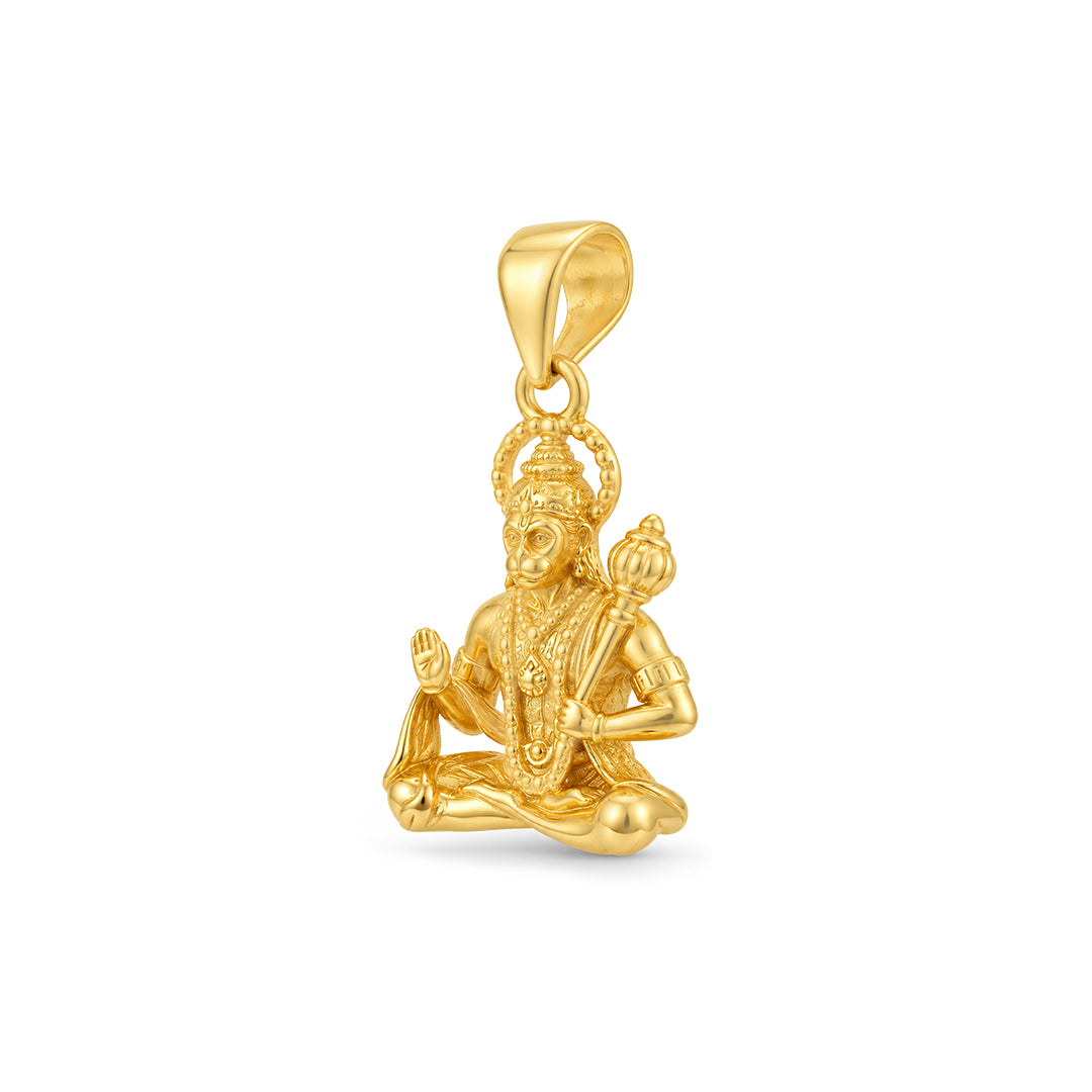 Gold Meditating Lord Hanuman Sterling Silver Pendant