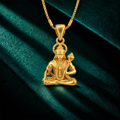 Gold Meditating Lord Hanuman Sterling Silver Pendant
