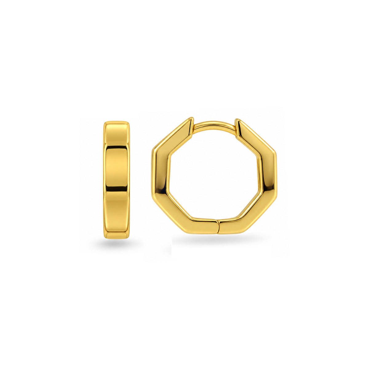 Gold Octagon Hoop Sterling Silver Earring