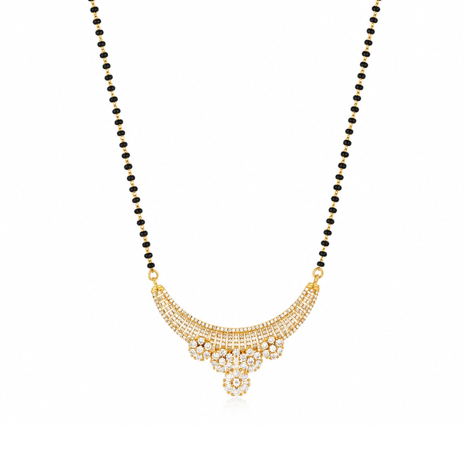 Gold Plated CZ Curved Mangalsutra Chain Pendant