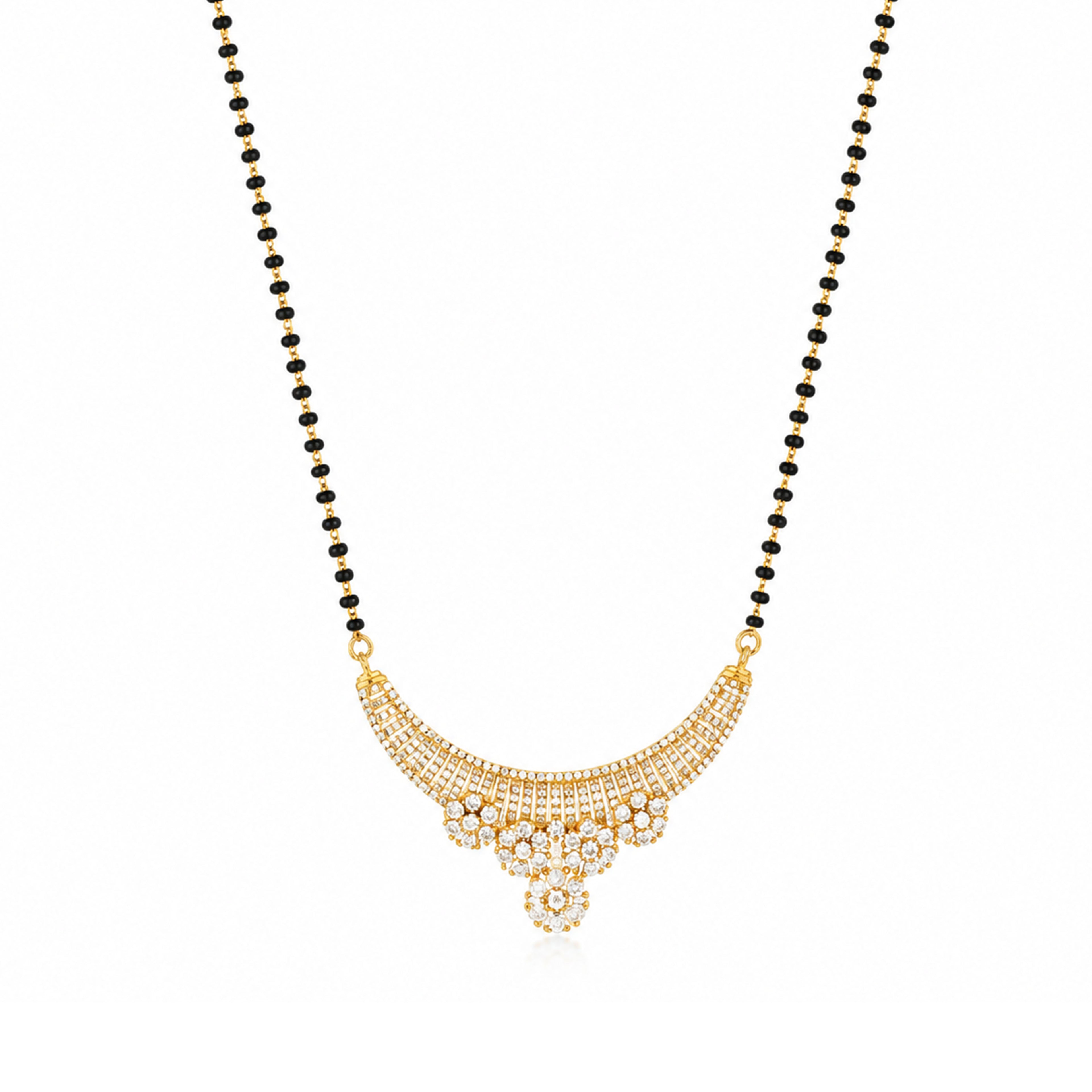 Gold Plated CZ Curved Mangalsutra Chain Pendant