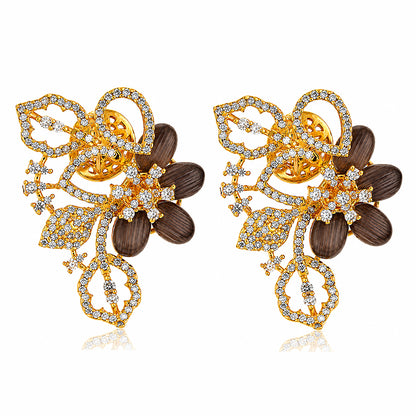 Gold Plated Smoky Quartz Floral Silver Studs
