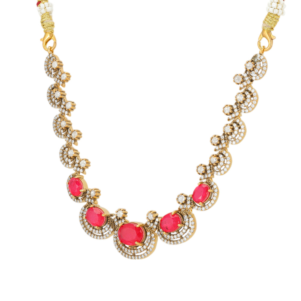 Gold Plated 925 Red Stoned Traditional Necklace