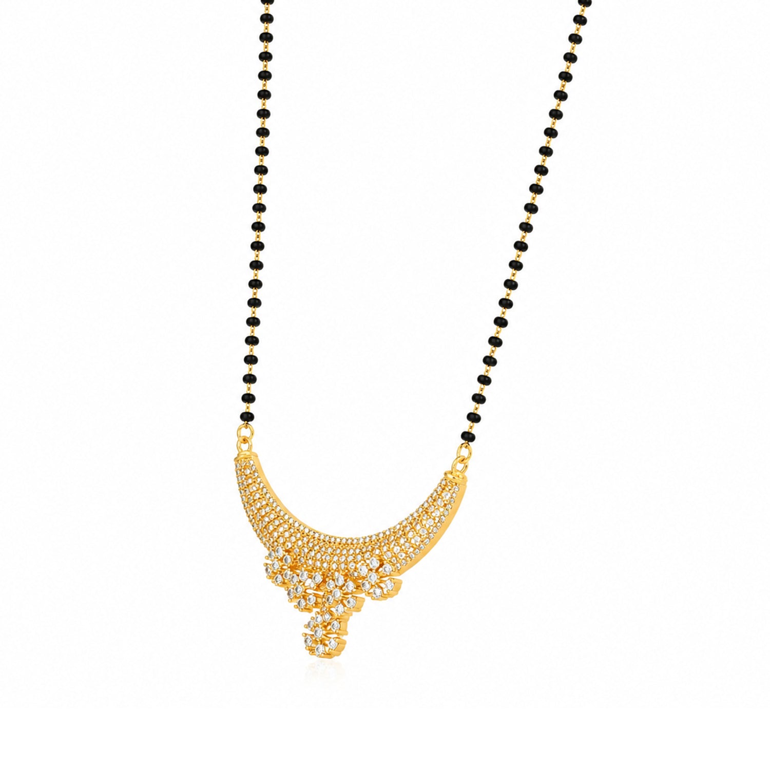 Gold Plated CZ Curved Mangalsutra Chain Pendant