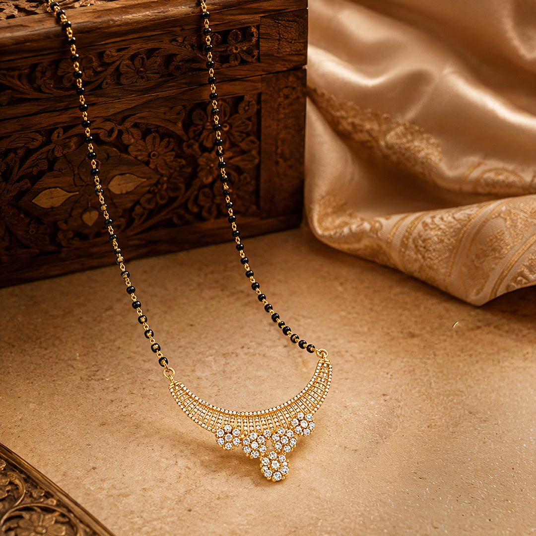 Gold Plated CZ Curved Mangalsutra Chain Pendant