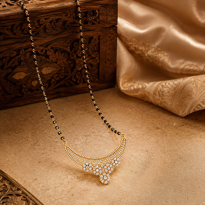 Gold Plated CZ Curved Mangalsutra Chain Pendant