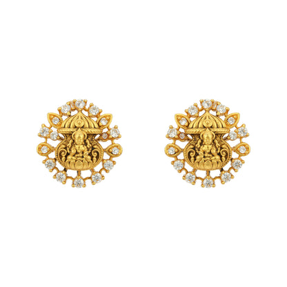 Gold Plated Goddess Lakshmi CZ Circle Frame 925 Sterling Silver Earring for Women