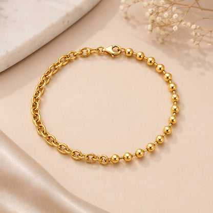 Gold Plated Half Link Half Ball Chain Mixed Bracelet