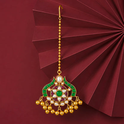 Gold Plated Jadau Kundan Maang Tikka