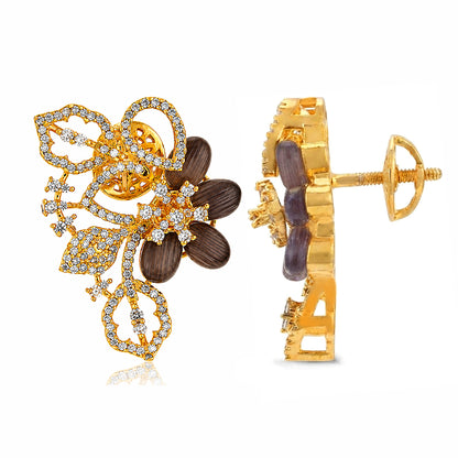 Gold Plated Smoky Quartz Floral Silver Studs